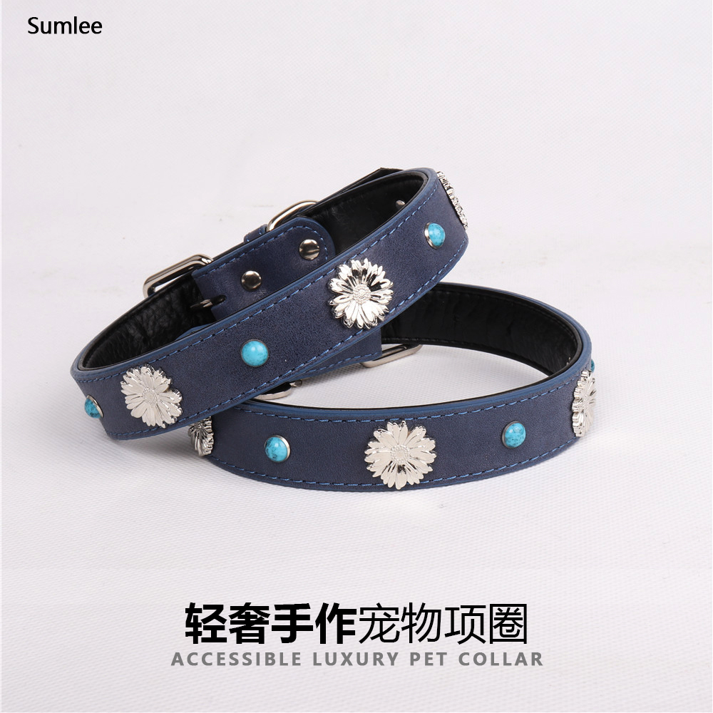 镶嵌皮质舒适狗狗项圈可调节狗圈颈圈小中大型犬柯基泰迪宠物脖圈