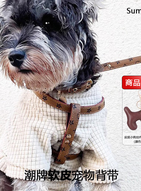 潮牌软皮项圈小狗狗的背心式胸背带外出遛狗牵引绳小型犬泰迪遛狗