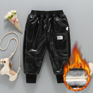 男童加绒加厚皮裤冬季儿童夹棉长裤宝宝弹力保暖棉裤外穿小童冬装