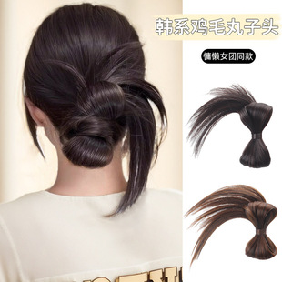 女士假发蝴蝶结丸子头假发蝴蝶发包鸡毛丸子头鳄鱼夹美式甜辣鸡毛