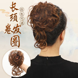 2025夏季蓬松假发卷发圈真发盘发假发发包丸子头慵懒花苞头花