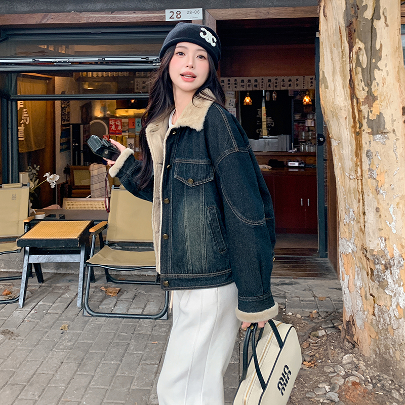 2024冬季牛仔加厚外套仿水貂毛内里保暖御寒2C233-8833-P185-K269