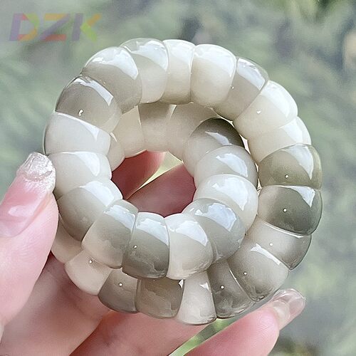烟灰飘花猪大肠白玉菩提根手串女绕指柔文玩学生菩提子佛珠手链u8