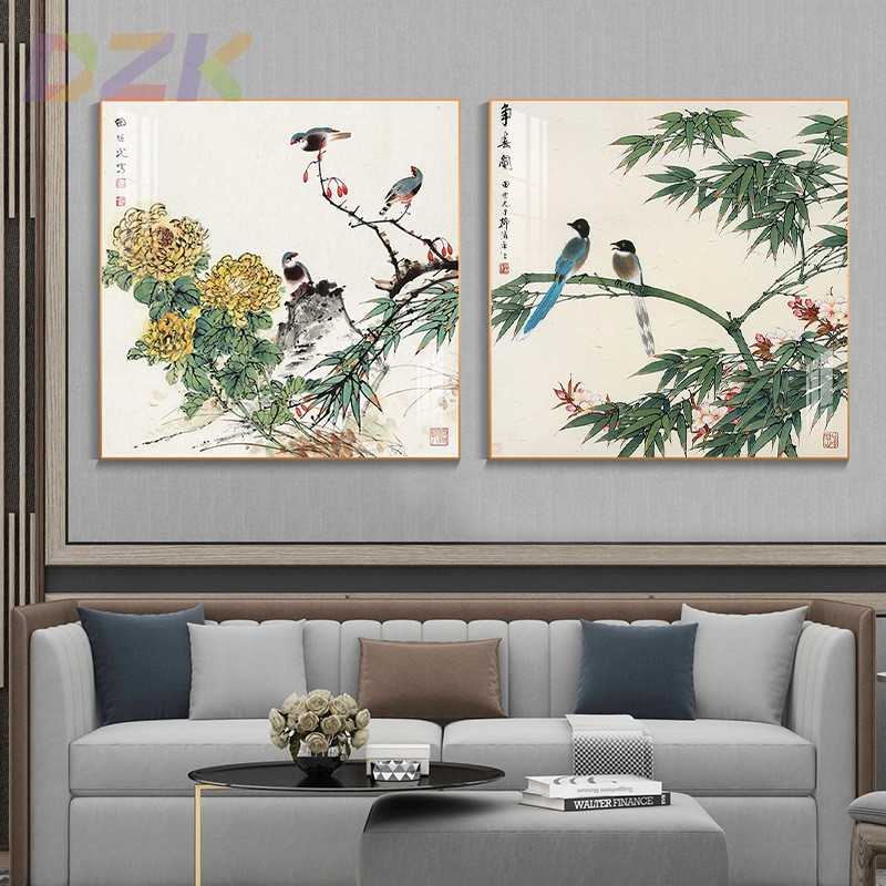 现代轻奢花鸟国画壁画客厅沙发背景墙装饰画玄关书房卧室晶瓷挂u8图片