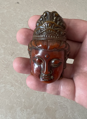 古玩文玩杂项收藏二代蜜蜡观音佛头吊坠老蜡佛头配饰毛衣链吊坠