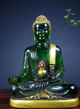 古玩杂项收藏 旧藏古法琉璃水晶鎏金佛像复古工艺 尼泊尔药师佛