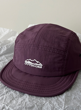 紫色工装速干五片帽日系复古短檐鸭舌帽子女春夏季透气棒球帽潮男