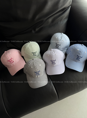 TAAK韩国小清新条纹蓝色鸭舌帽子女春夏天字母显脸小防晒棒球帽潮