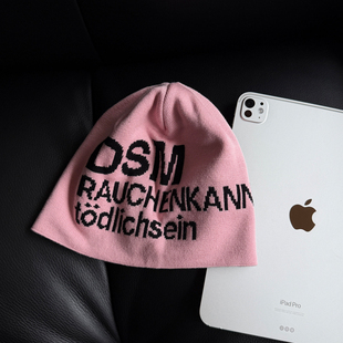 TAAK潮牌粉色字母提花毛线帽子女秋冬天套头帽显脸小针织帽男冷帽