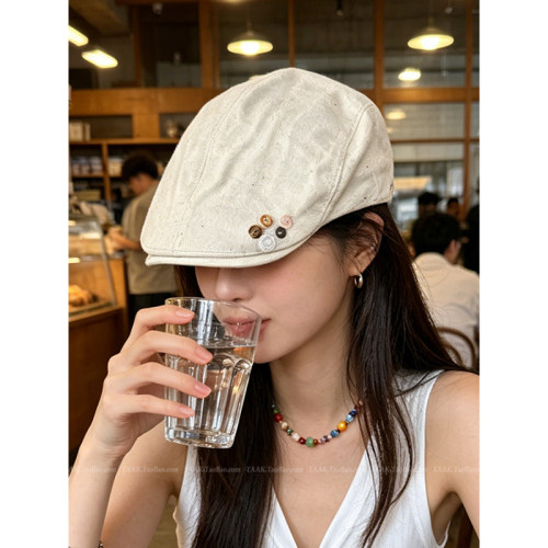 高级感亚麻扣子前进帽