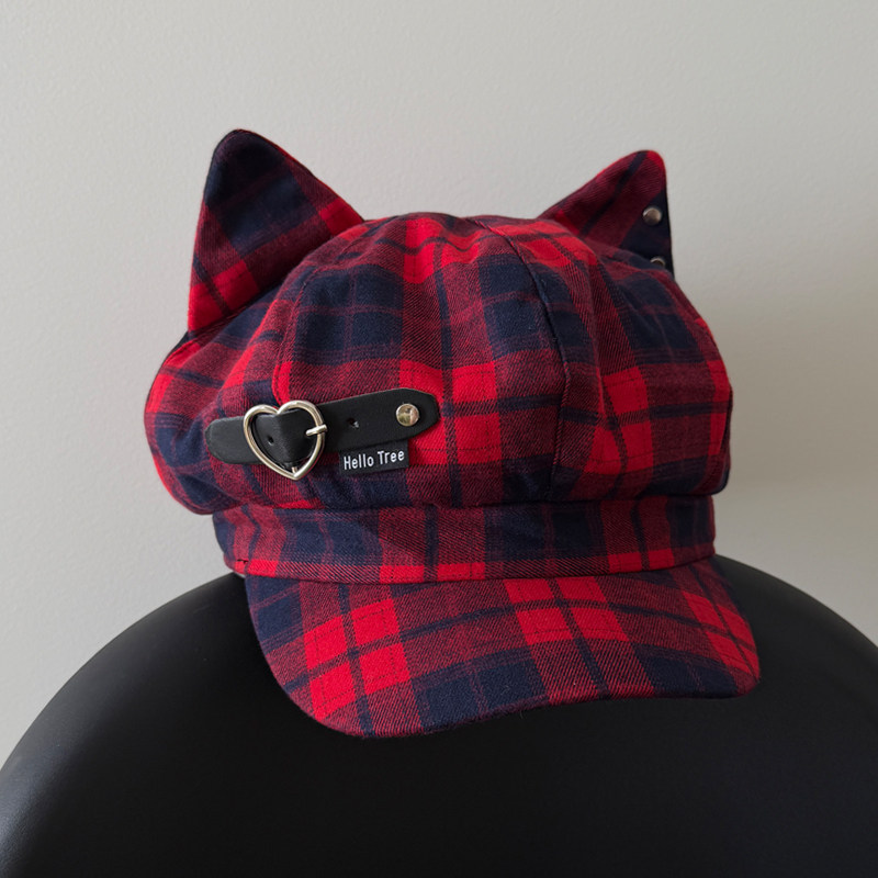 TAAK日系y2k格纹猫耳朵八角帽贝雷帽子女秋冬季显脸小可爱报童帽,服饰配件/皮带/帽子/围巾,帽子,淘宝优惠券,粉丝福利购,淘宝优惠卷