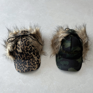 TAAK美式复古豹纹迷彩豹纹雷锋帽子女冬天护耳显脸小鸭舌飞行帽男