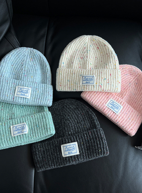 TAAK韩国ig新款彩点字母布标毛线帽子女秋冬天显脸小套头帽针织帽