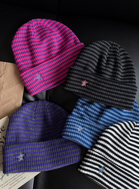 TAAK韩系星星冷帽紫色毛线帽子女秋冬天套头帽显脸小保暖针织帽潮