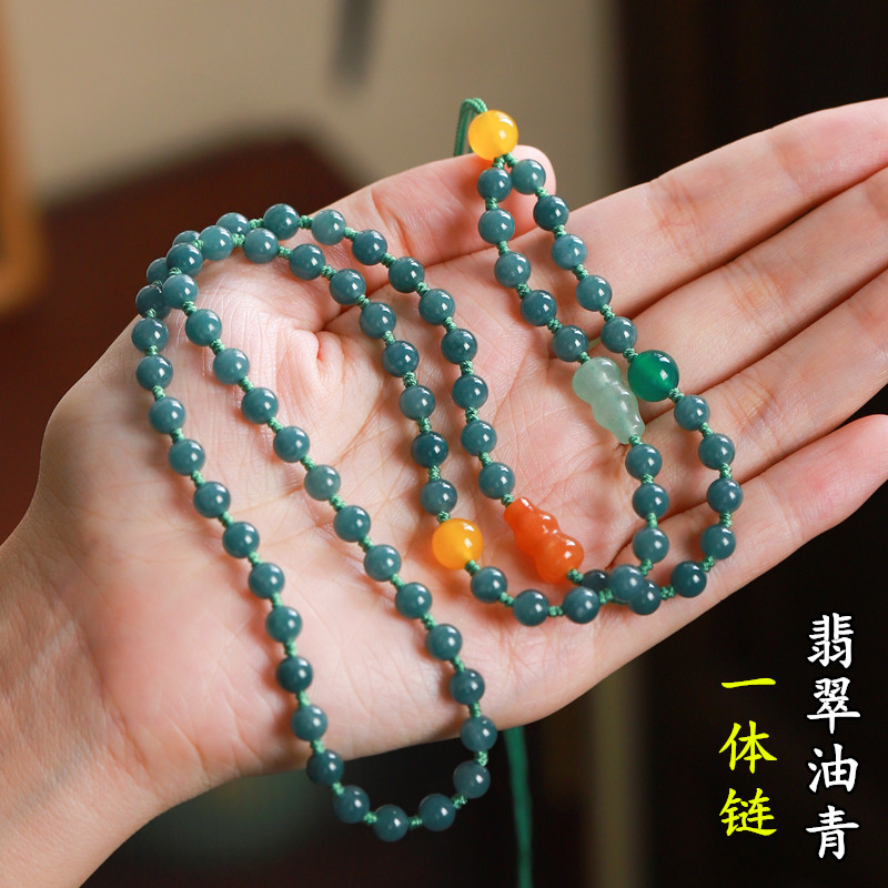 2025天然油青翡翠A货项链绳手工编织玉石和田玉坠挂女士吊坠绳子