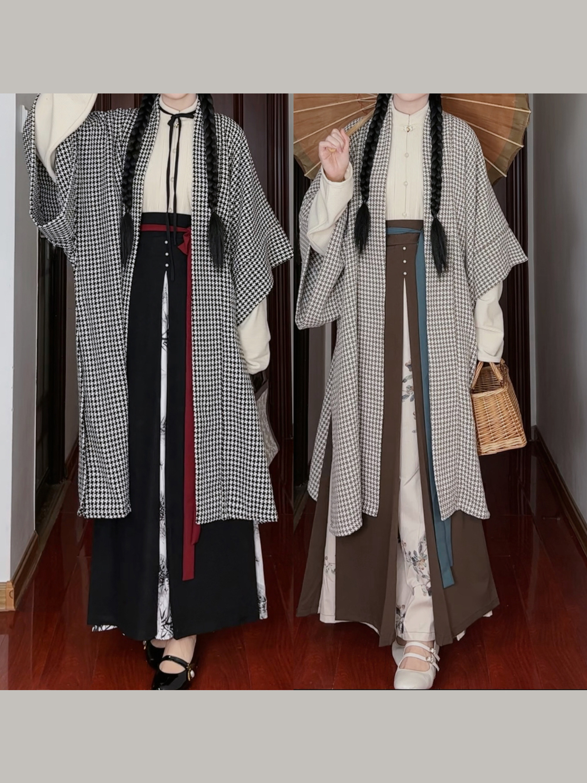 衫袂语【溯行】秋冬立领针织短衫长干寺改良三裥裙