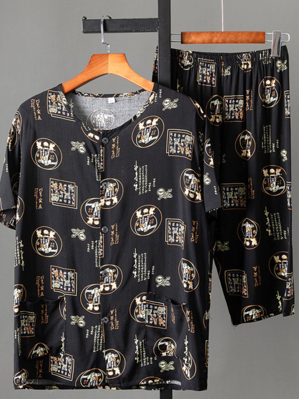 할아버지 여름 정장 중노년 반팔 티셔츠 캐주얼 남성 당나라 정장 가정복 노인 할아버지 하의복