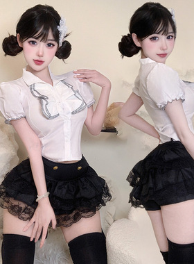 超短裙可爱甜美荷叶边芭蕾公主裙分体套装露出任务裙无内衬女