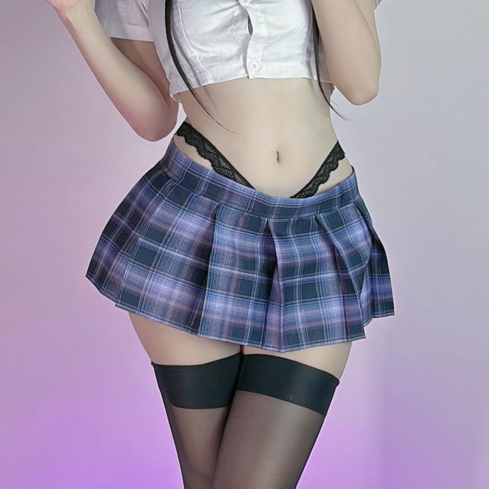 jk超短裙性感学院风可爱超短百褶裙无内衬性感走光半身裙纽扣腰身