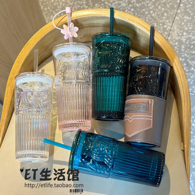 经典墨绿色玻璃立体吸管杯