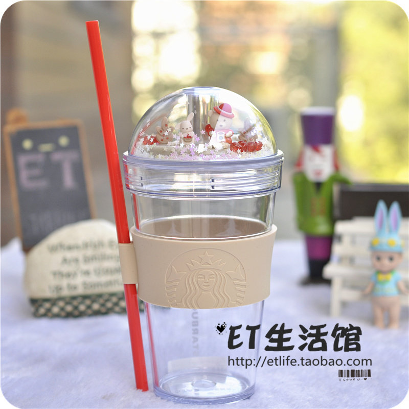 韩国星巴克杯子2024秋季拱盖小熊情景吸管杯女神杯可爱女生喝水杯