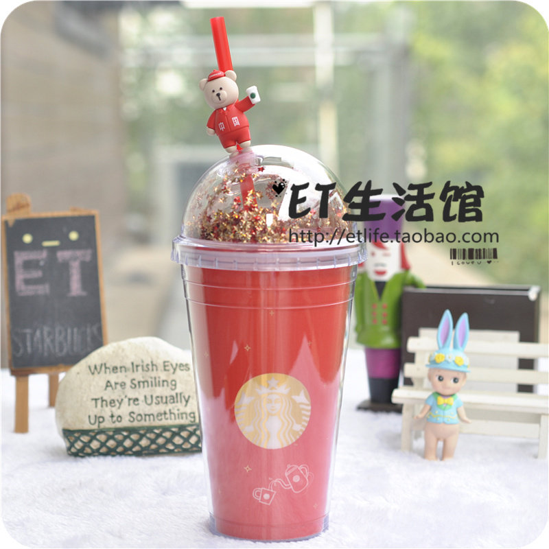 小熊中国红吸管杯
