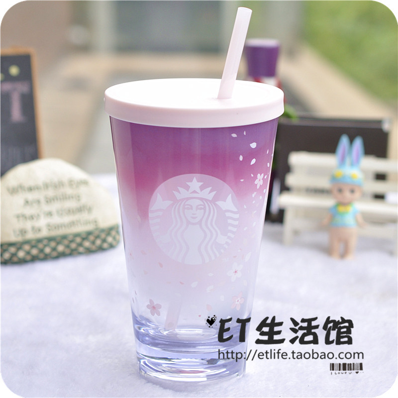 韩国星巴克杯子2022 粉色樱花大容量小熊旋转渐变吸管杯可爱限量
