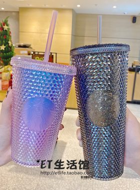 圣诞节粉色经典风吸管星巴克杯子