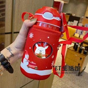 星巴克杯子 2026圣诞康迪克Contigo合作可爱麋鹿不锈钢保温吸管杯