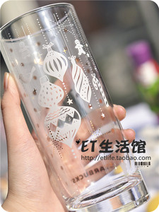 韩国星巴克杯子现货2016圣诞节樱花玻璃杯马克杯带盖双层正品
