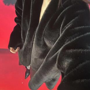 显瘦 皮草环保水貂薄绒慵懒无领皮毛一体宽松毛毛外套