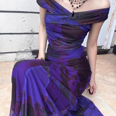 紫色多穿气质御姐风显瘦长裙