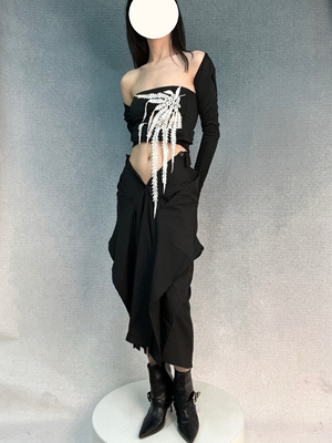 解构衬衫折叠V腰小众垂褶半身裙