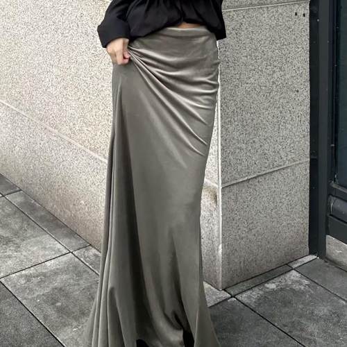 银狐绒绿高腰包臀鱼尾半身裙