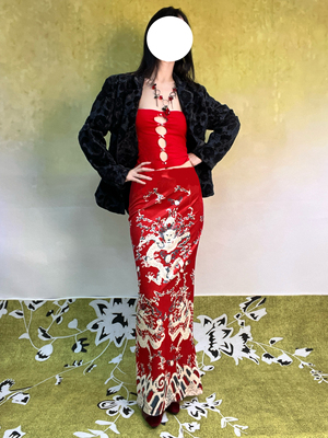 龙纹谭燕玉风小众复古印花裙女