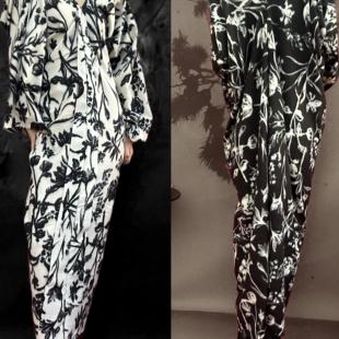 【清仓不补】侘寂黑白反相艺术印花仿羊绒平裁一片式家居服睡袍