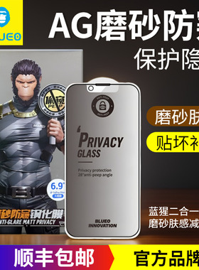 蓝猩BLUEO适用17ProMax磨砂AG防偷窥苹果16磨砂防窥15钢化膜iPhone14ProMax游戏膜XSMAX将反射12防眩光13Pro