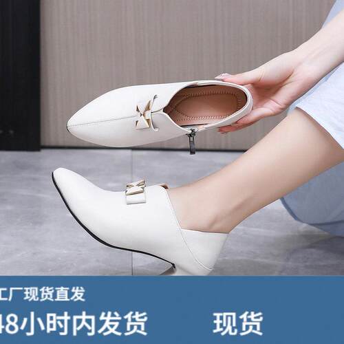 313233真陂尖头高跟鞋新款2025粗跟深口单鞋女秋季大码皮鞋妈妈鞋