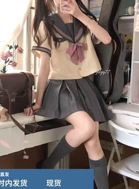 胖MM大码夏季日系女学生宽松领结海军领短袖水手服+ins半身裙
