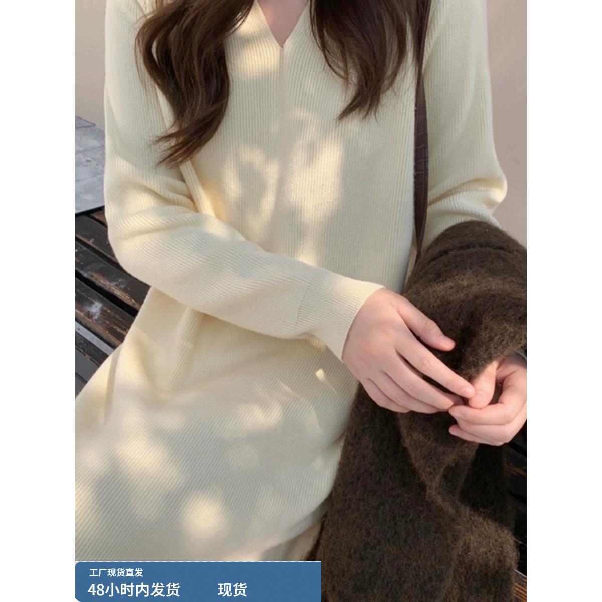 大码胖mm法式针织连衣裙女冬季新款气质宽松显瘦中长款打底毛衣裙