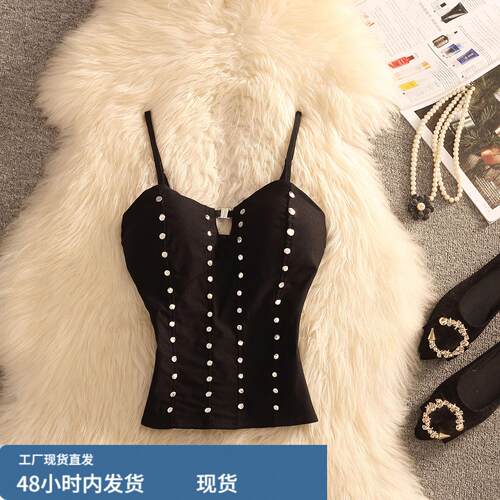 辣妹风铆钉鱼骨抹胸吊带背心女夏季修身显瘦束腰绑带内搭上衣外穿