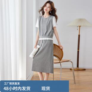 运动套装女2026新款短袖假两件卫衣时尚套裙休闲半身裙减龄两件套