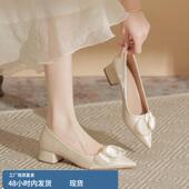 新款 女2025年春季 晚晚鞋 大码 法式 休闲低跟凉鞋 仙女风粗跟尖头单鞋