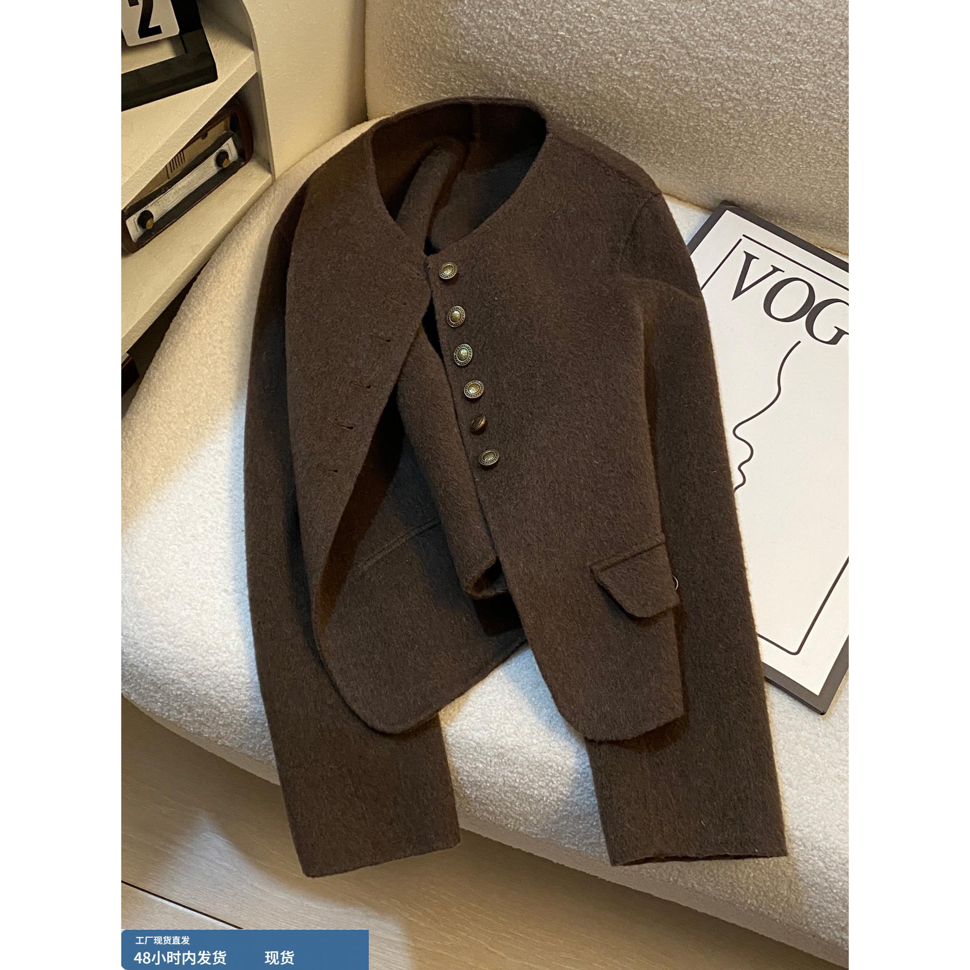 咖色韩版69%羊毛新款名媛初冬穿搭双面呢短外套女2025酷飒潮大衣