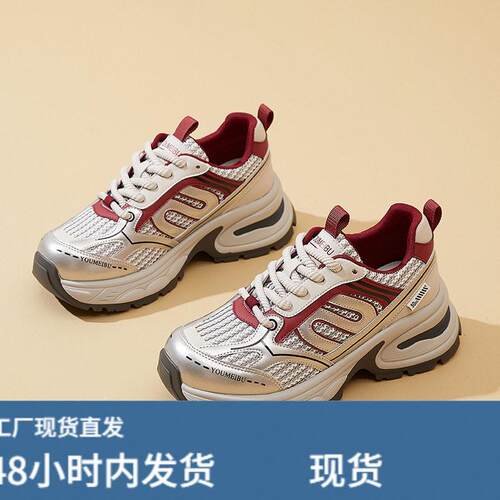 韩国明星同款巴黎老爹鞋女明星同款厚底2024春秋新款网面透气增高
