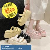 露趾8cm增高厚底松糕一字 女夏外穿2025新款 网红花朵水钻凉拖鞋 鞋