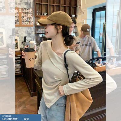 不规则内搭打底衫T恤女独特漂亮早秋chic别致超好看单穿掐腰上衣