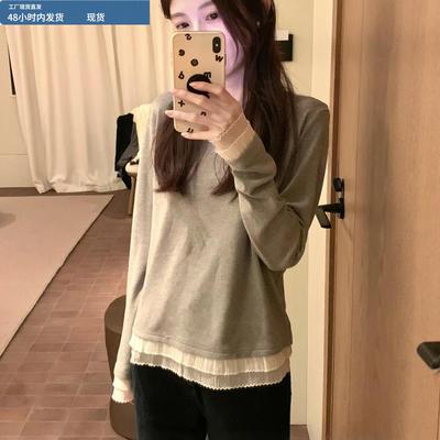 花边长袖t恤内搭可外穿打底衫女款2025新款今年流行爆款秋冬上衣