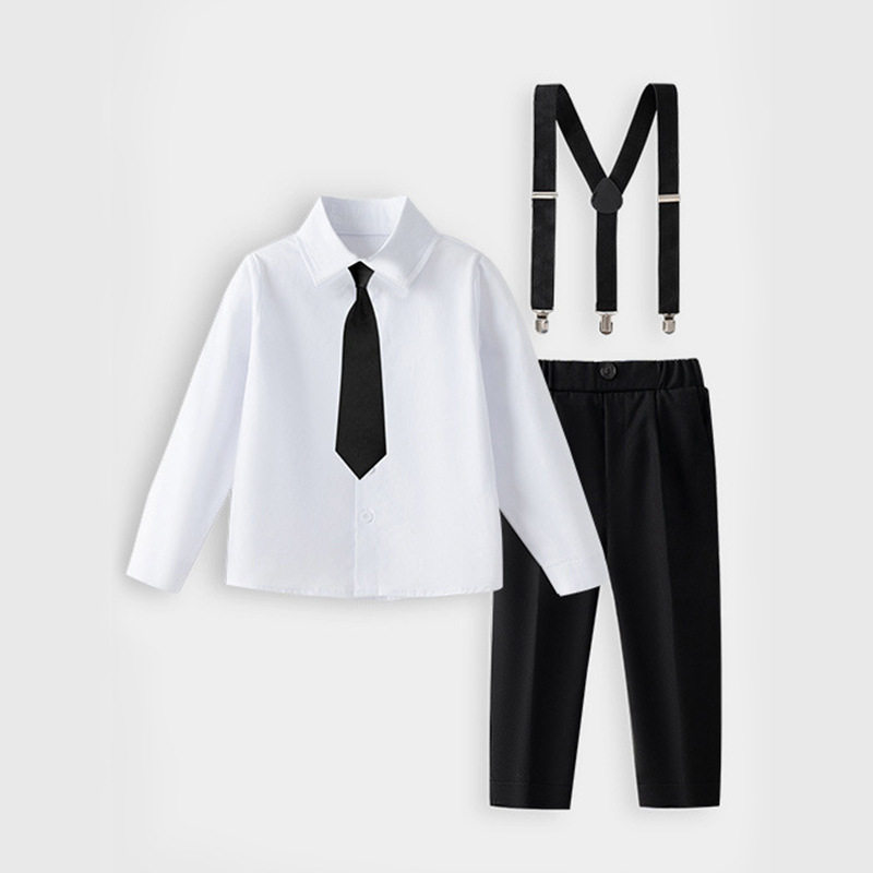 男童长短袖衬衫套装学生校服儿童春秋白衬衣男孩学院风主持