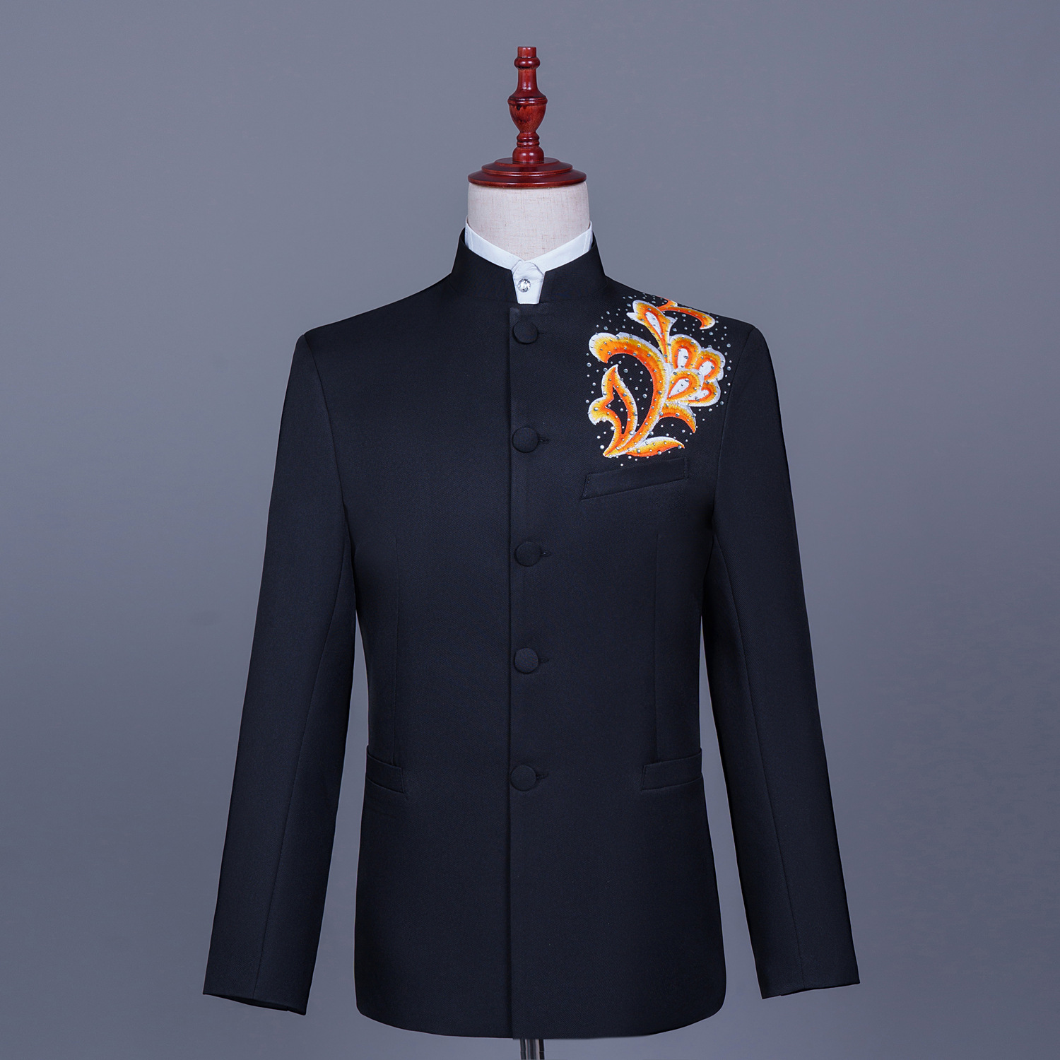 新款烫花烫钻演出服男歌手主持人服装舞台大合唱司仪表演成人